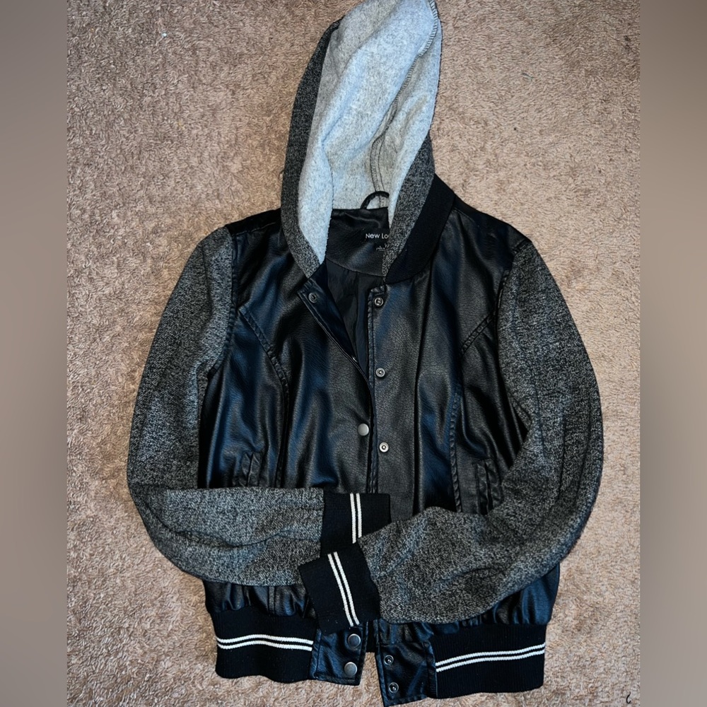 Faux Leather hoodie jacket, Still in great condition!
